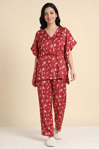 Zivame 2 Mile Fashion Woven Kaftan Set - Barbados Cherry — thumbnail 1